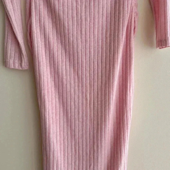 Shein Maternity Cotton Candy Pink Fuzzy Ribbed Off the Shoulder Midi Dress,Small - Picture 13 of 16